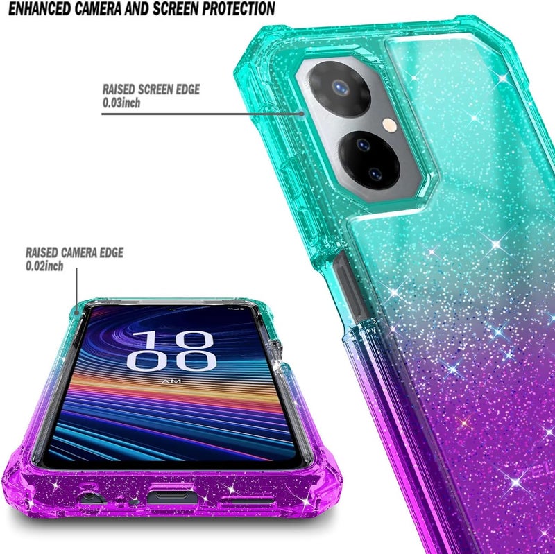 WDHD Designed for Boost Mobile Celero 5G 2024 Case with [Built-in Screen Protector], Full-Body Protective Shockproof Rugged Bumper Cover Case (Glitter Aqua/Purple) - Image 2